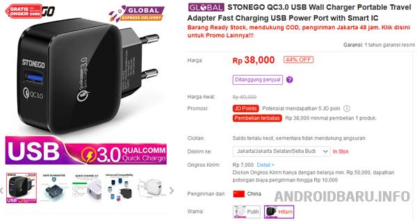 Rekomendasi Charger QC3.0 Merk Stonego Indonesia