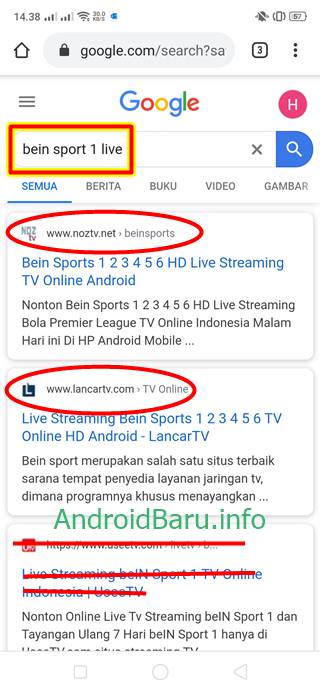 Live Streaming BeIN Sport 1 lewat Google di HP Android